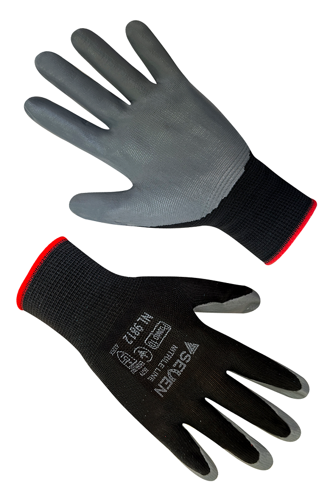 Рукавички синтетичні чорні з сірим нітриловим покриттям SEVEN NL9812 "б" р.10